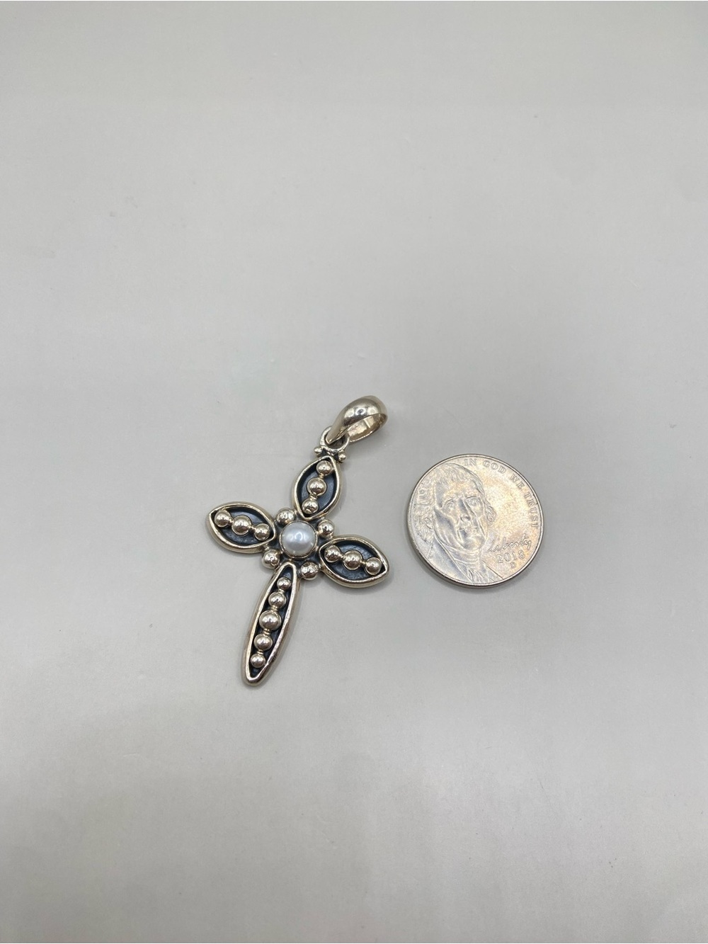 Silpada Sterling Silver Freshwater Pearl Cross Pendant S0971 - Picture 4 of 5